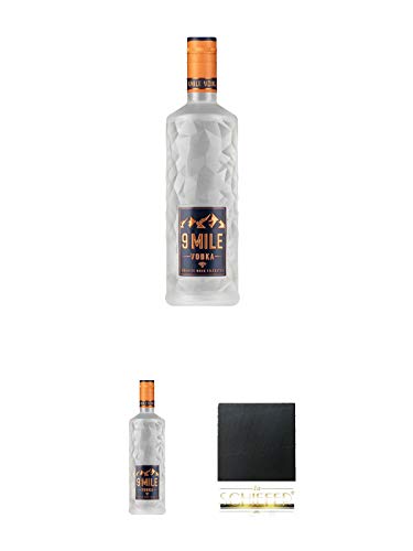 9 Mile Vodka Deutschland 0,5 Liter + 9 Mile Vodka Deutschland 0,5 Liter + Schiefer Glasuntersetzer eckig ca. 9,5 cm Durchmesser von 1a Schiefer