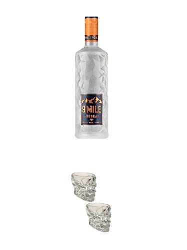 9 Mile Vodka Deutschland 0,5 Liter + Wodka Totenkopf Shotglas 2 Stück von 1a Schiefer