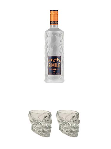 9 Mile Vodka Deutschland 0,5 Liter + Wodka Totenkopf aus Glas 1 Stück 29 ml + Wodka Totenkopf aus Glas 1 Stück 29 ml von 1a Schiefer