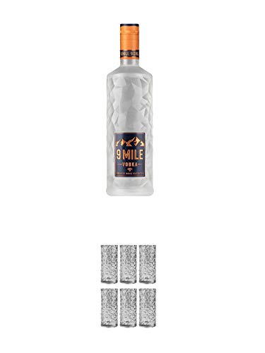 9 Mile Vodka Deutschland 0,7 Liter + 9 Mile HIGHBALL Vodka Glas 6 Stück von 1a Schiefer