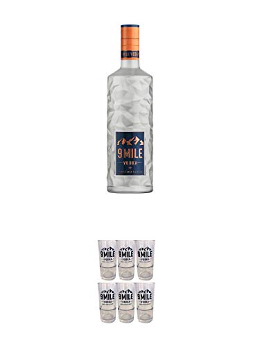 9 Mile Vodka Deutschland 3,0 Liter + 9 Mile STAPELBAR Vodka Glas 6 Stück von 1a Schiefer