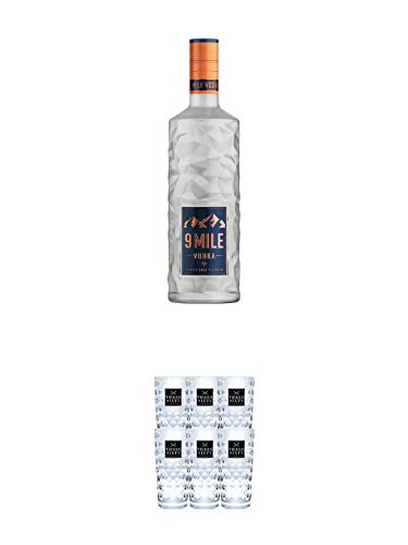 9 Mile Vodka Deutschland 3,0 Liter + Three Sixty Vodka Gläser 6er Karton von 1a Schiefer