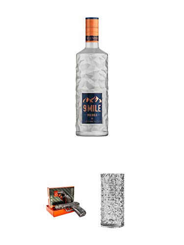 9 Mile Vodka Deutschland 3,0 Liter + Zlatogor Wodka Makarov 0,10 Liter + 9 Mile HIGHBALL Vodka Glas 1 Stück von 1a Schiefer