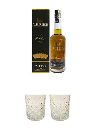 A.H. RIISE Danish Navy X.O. PORT CASK Rum 45% 0,7 Liter + Rum Glas 1 Stück + Rum Glas 1 Stück von 1a Schiefer