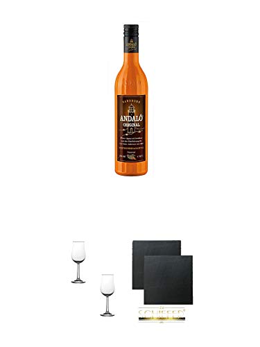 ANDALÖ Original feiner Likör mit Sanddorn 0,7 Liter + Nosing Gläser Kelchglas Bugatti mit Eichstrich 2cl und 4cl - 2 Stück + Schiefer Glasuntersetzer eckig ca. 9,5 cm Ø 2 Stück ANDALÖ Original feiner Likör mit Sanddorn 0,7 Liter + Nosing Gläser Kelchglas Bugatti mit Eichstrich 2cl und 4cl - 2 Stück + Schiefer Glasuntersetzer eckig ca. 9,5 cm Ø 2 Stück von 1a Schiefer