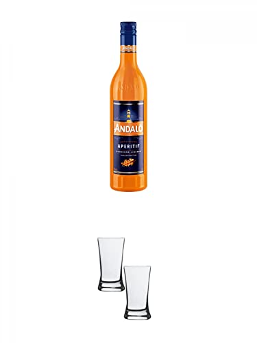 ANDALÖ Original feiner Likör mit Sanddorn 0,7 Liter + Stölzle Shotglas/Stamper 2 Stück 2050021 von 1a Schiefer