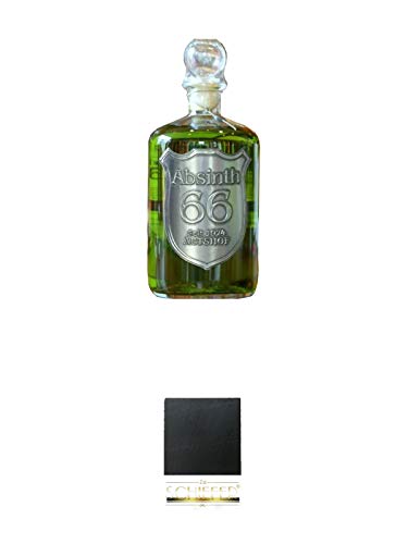 Absinth 66 ® Classic Grün 66% 1,0 Liter + Schiefer Glasuntersetzer eckig ca. 9,5 cm Durchmesser von 1a Schiefer