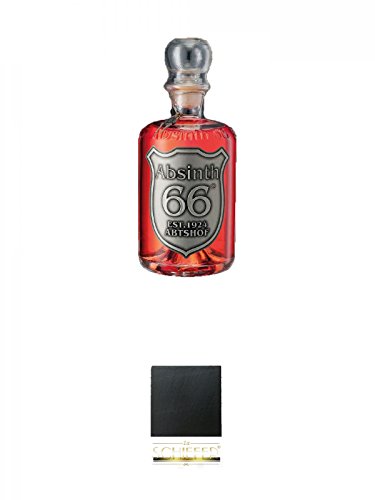 Absinth 66 ® Tonka Rot 44% 0,5 Liter + Schiefer Glasuntersetzer eckig ca. 9,5 cm Durchmesser von 1a Schiefer