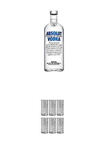 Absolut Blue Vodka 1,0 Liter + 9 Mile Highball Vodka Glas 6 Stück von 1a Schiefer
