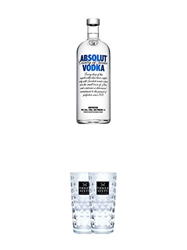 Absolut Blue Vodka 1,0 Liter + Three Sixty Vodka Gläser 2 Stück von 1a Schiefer