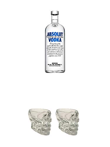 Absolut Blue Vodka 1,0 Liter + Wodka Totenkopf aus Glas 1 Stück 29 ml + Wodka Totenkopf aus Glas 1 Stück 29 ml von 1a Schiefer