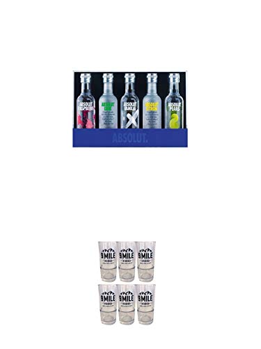 Absolut Five Miniaturpackung 250 ml + 9 Mile STAPELBAR Vodka Glas 6 Stück von 1a Schiefer