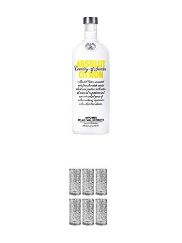 Absolut Vodka Citron 1,0 Liter + 9 Mile Highball Vodka Glas 6 Stück von 1a Schiefer