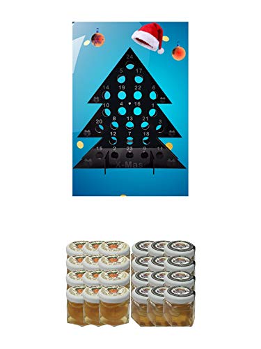 Adventskalender unbefüllt aus Plexiglas für 24 Miniaturen + Amors Mispelchen Apfellikör mit Mispel im 2cl Glas 12 Stück + Amors Nüsschen Haselnusslikör mit Nüssen im 2cl Glas 12 Stück von 1a Schiefer