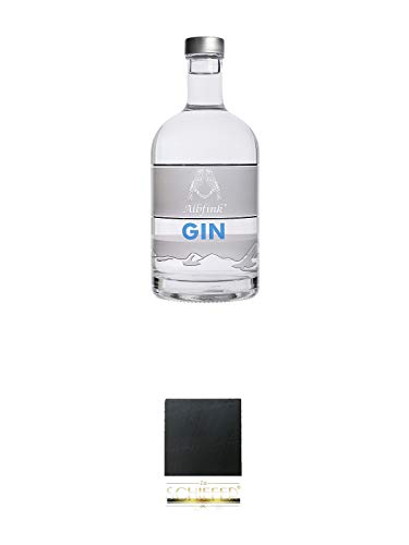 Albfink DRY GIN 40% Deutschland 0,5 Liter + Schiefer Glasuntersetzer eckig ca. 9,5 cm Durchmesser von 1a Schiefer