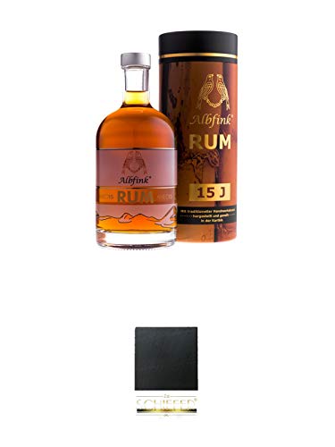 Albfink Rum 15 Jahre Deutschland 0,5 Liter + Schiefer Glasuntersetzer eckig ca. 9,5 cm Durchmesser von 1a Schiefer