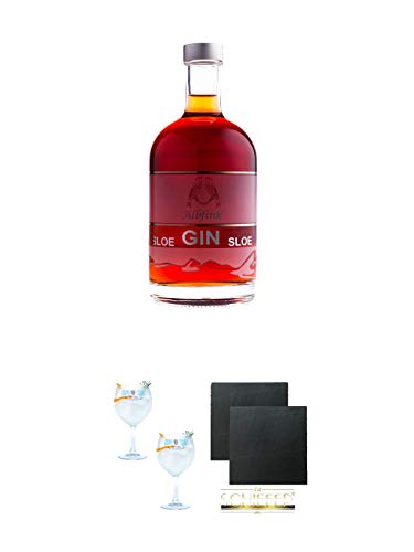 Albfink SLOE GIN 30% Deutschland 0,5 Liter + Gin Sul Copo Ballon Glas 2 Stück + Schiefer Glasuntersetzer eckig ca. 9,5 cm Ø 2 Stück von 1a Schiefer