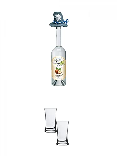 Alpenschnaps Steinbeisser Haselnuss 0,5 Liter + Stölzle Shotglas/Stamper 2 Stück 2050021 von 1a Schiefer