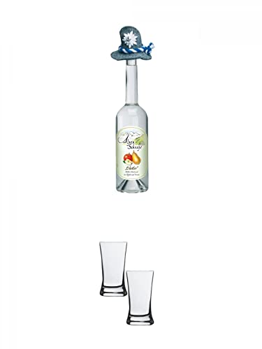 Alpenschnaps Steinbeisser Obstler 0,5 Liter + Stölzle Shotglas/Stamper 2 Stück 2050021 von 1a Schiefer