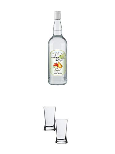 Alpenschnaps Steinbeisser Obstler 1,0 Liter + Stölzle Shotglas/Stamper 2 Stück 2050021 von 1a Schiefer