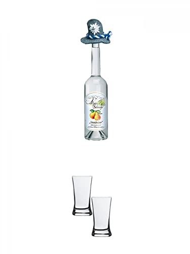 Alpenschnaps Steinbeisser Williamsbirne 0,5 Liter + Stölzle Shotglas/Stamper 2 Stück 2050021 von 1a Schiefer