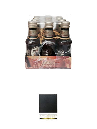 Amarula Südafrika Likör mit Sahne 12 x 0,05 Liter Miniaturen + Schiefer Glasuntersetzer eckig ca. 9,5 cm Durchmesser Amarula Südafrika Likör mit Sahne 12 x 0,05 Liter Miniaturen + Schiefer Glasuntersetzer eckig ca. 9,5 cm Durchmesser von 1a Schiefer