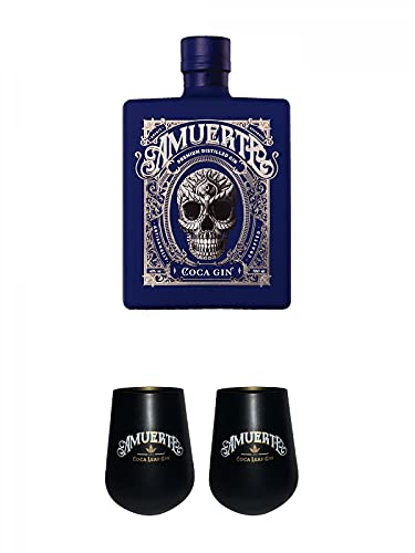 Amuerte Coca Leaf Gin 0,7 Liter - BLAU - Edition 43% + Amuerte GIN GLAS (schwarz) + Amuerte GIN GLAS (schwarz) von 1a Schiefer