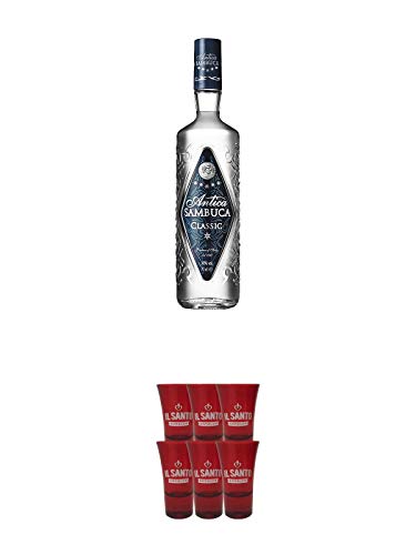 Antica Sambuca Classic 0,7 Liter + Il Santo Sambuca Shot Gläser 6 Stück von 1a Schiefer