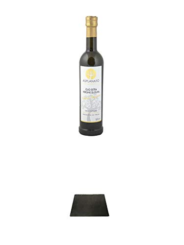Asplanato Italienisches Olivenöl aus ligurischen Taggiasca Oliven 0,5 Liter + Käseplatten - 1 er - Set 22 x 16 aus Schiefer für Dinnerpartys und Veranstaltungen von 1a Schiefer