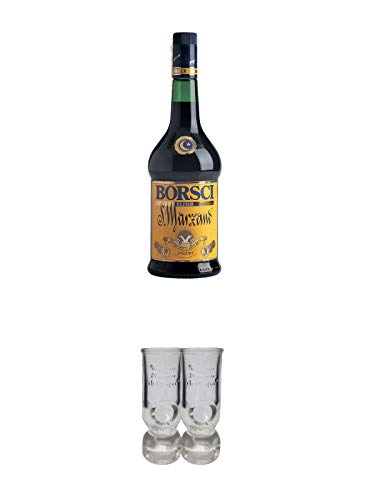 BORSCI San Marzano Kräuterlikör aus Italien 0,7 Liter + Caffo Shot Gläser mit Eichstrich 2 Stück von 1a Schiefer