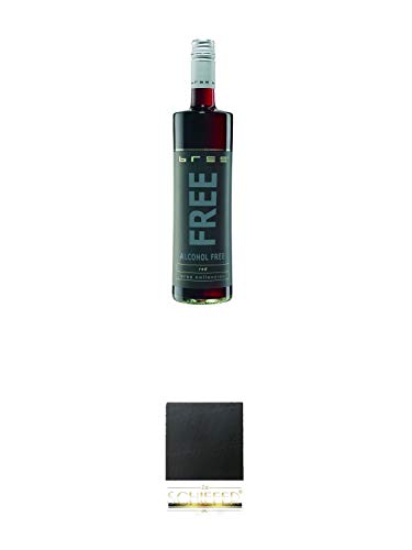 BREE Free alkoholfrei RED KIRSCHE 1 x 0,75 Liter + Schiefer Glasuntersetzer eckig ca. 9,5 cm Durchmesser von 1a Schiefer