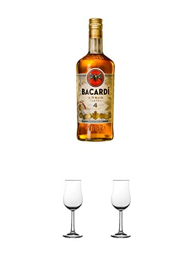Bacardi Anejo Cuatro Rum Bahamas 0,70 Liter + Nosing Gläser Kelchglas Bugatti mit Eichstrich 2cl und 4cl 1 Stück + Nosing Gläser Kelchglas Bugatti mit Eichstrich 2cl und 4cl 1 Stück von 1a Schiefer