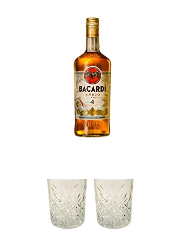Bacardi Anejo Cuatro Rum Bahamas 0,70 Liter + Rum Glas 1 Stück + Rum Glas 1 Stück von 1a Schiefer