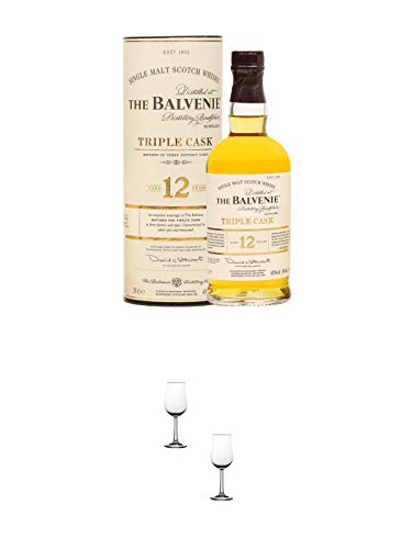 Balvenie 12 Jahre Triple CASK Single Malt Whisky 0,2 Liter (Halbe) + Nosing Gläser Kelchglas Bugatti mit Eichstrich 2cl und 4cl - 2 Stück von 1a Schiefer