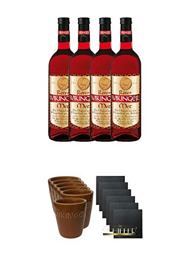 Behn roter Wikinger 4 x 0,75 Liter + Wikinger Met Tonbecher 6er Set - mittlere Größe + Schiefer Glasuntersetzer eckig 6 x ca. 9,5 cm Durchmesser Behn roter Wikinger 4 x 0,75 Liter + Wikinger Met Tonbecher 6er Set - mittlere Größe + Schiefer Glasuntersetzer eckig 6 x ca. 9,5 cm Durchmesser von 1a Schiefer