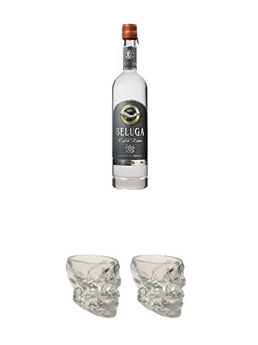 Beluga Gold Line Russischer Vodka 0,7 Liter + Crystal Head Totenkopf aus Glas 1 Stück 29 ml + Crystal Head Totenkopf aus Glas 1 Stück 29 ml von 1a Schiefer