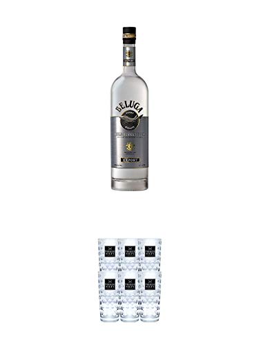 Beluga Noble Russischer Vodka 0,7 Liter + Three Sixty Vodka Gläser 6er Karton von 1a Schiefer