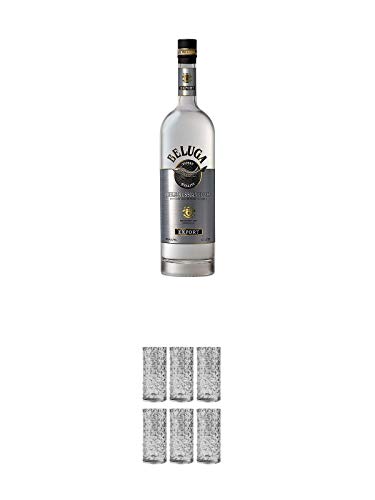 Beluga Noble Russischer Vodka 1,0 Liter + 9 Mile Highball Vodka Glas 6 Stück von 1a Schiefer