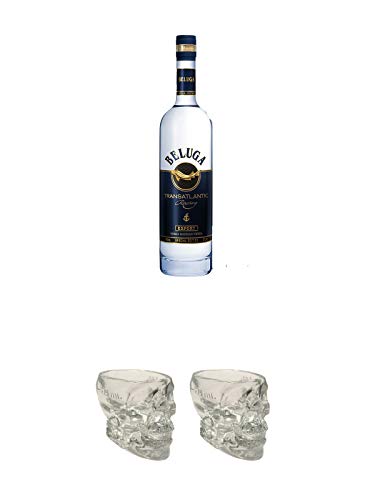 Beluga Transatlantic Vodka 0,7 Liter + Crystal Head Totenkopf aus Glas 1 Stück 29 ml + Crystal Head Totenkopf aus Glas 1 Stück 29 ml von 1a Schiefer