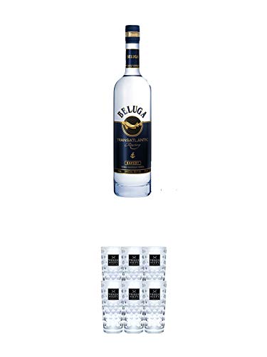 Beluga Transatlantic Vodka 0,7 Liter + Three Sixty Vodka Gläser 6er Karton von 1a Schiefer