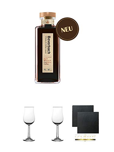 Beverbach Whisky & Kaffee Likör 30% Deutschland 0,7 Liter + Nosing Gläser Kelchglas Bugatti 2 Stück + Schiefer Glasuntersetzer 2 Stück von 1a Schiefer