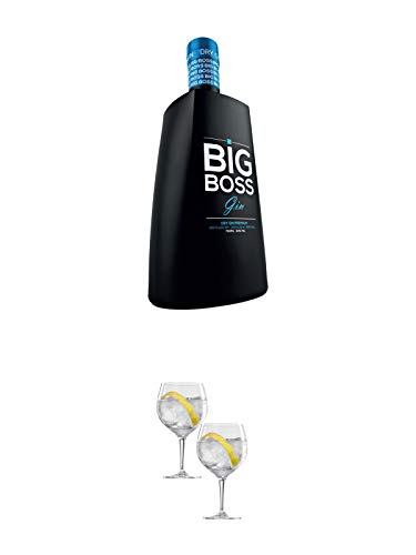 Big Boss Dry Gin Premium 40% 0,7 Liter + Spiegelau Gin & Tonic 4390179 2 Gläser von 1a Schiefer