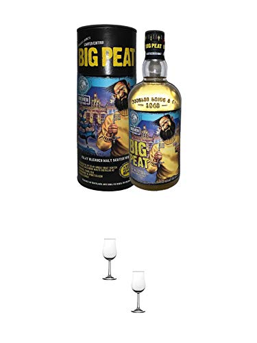 Big Peat - BREMEN EDITION - 48% Whisky 0,7 Liter + Nosing Gläser Kelchglas Bugatti mit Eichstrich 2cl und 4cl - 2 Stück von 1a Schiefer