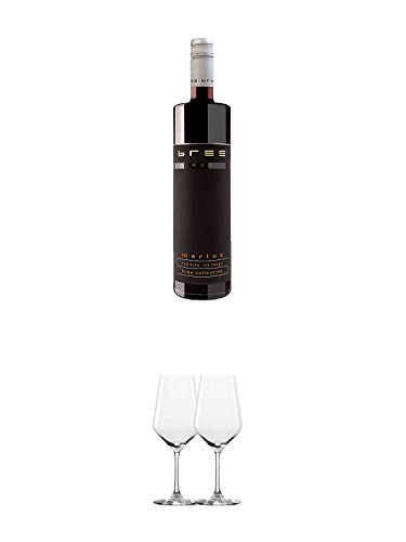 Bree Red Merlot 0,75 Liter + Rotweinglas Stölzle - 3770001 2 Stück von 1a Schiefer