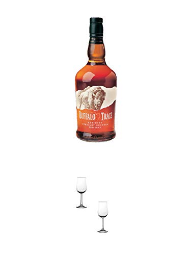 Buffalo Trace Bourbon Whiskey 1,0 Liter + Nosing Gläser Kelchglas Bugatti mit Eichstrich 2cl und 4cl - 2 Stück von 1a Schiefer