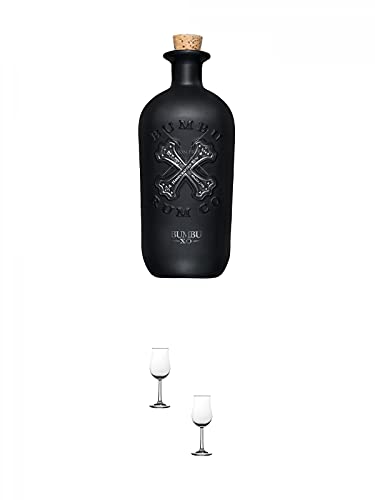 Bumbu - XO - Spirituose auf Rumbasis 35% (Schwarze Flasche) 0,7 Liter + Nosing Gläser Kelchglas Bugatti mit Eichstrich 2cl und 4cl - 2 Stück von 1a Schiefer