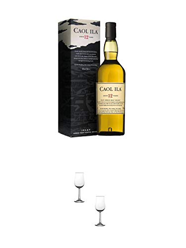 Caol Ila 12 Jahre Islay Single Malt Whisky 0,7 Liter + Nosing Gläser Kelchglas Bugatti mit Eichstrich 2cl und 4cl - 2 Stück von 1a Schiefer