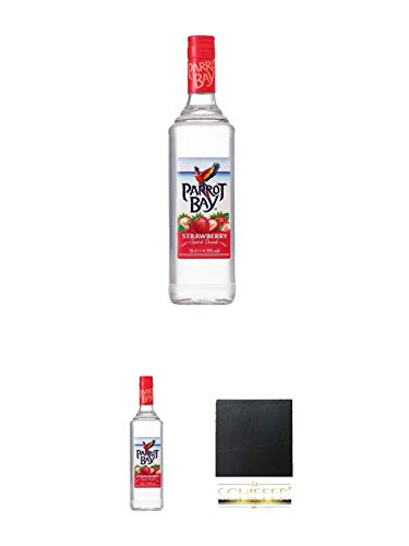 Captain Morgan Parrot Bay Strawberry Likör aus Rum und Erdbeer-Aroma 2 x 0,7 Liter + Schiefer Glasuntersetzer eckig ca. 9,5 cm Durchmesser von 1a Schiefer