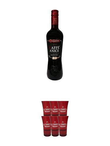 Casoni 1814 Sambuca & Caffelikör 0,7 Liter + Il Santo Sambuca Shot Gläser 6 Stück von 1a Schiefer