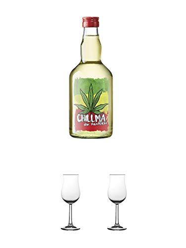 Chillma Hanflikör Hanf-Limetten-Likör 0,5 Liter + Nosing Gläser Kelchglas Bugatti mit Eichstrich 2cl und 4cl 1 Stück + Nosing Gläser Kelchglas Bugatti mit Eichstrich 2cl und 4cl 1 Stück von 1a Schiefer